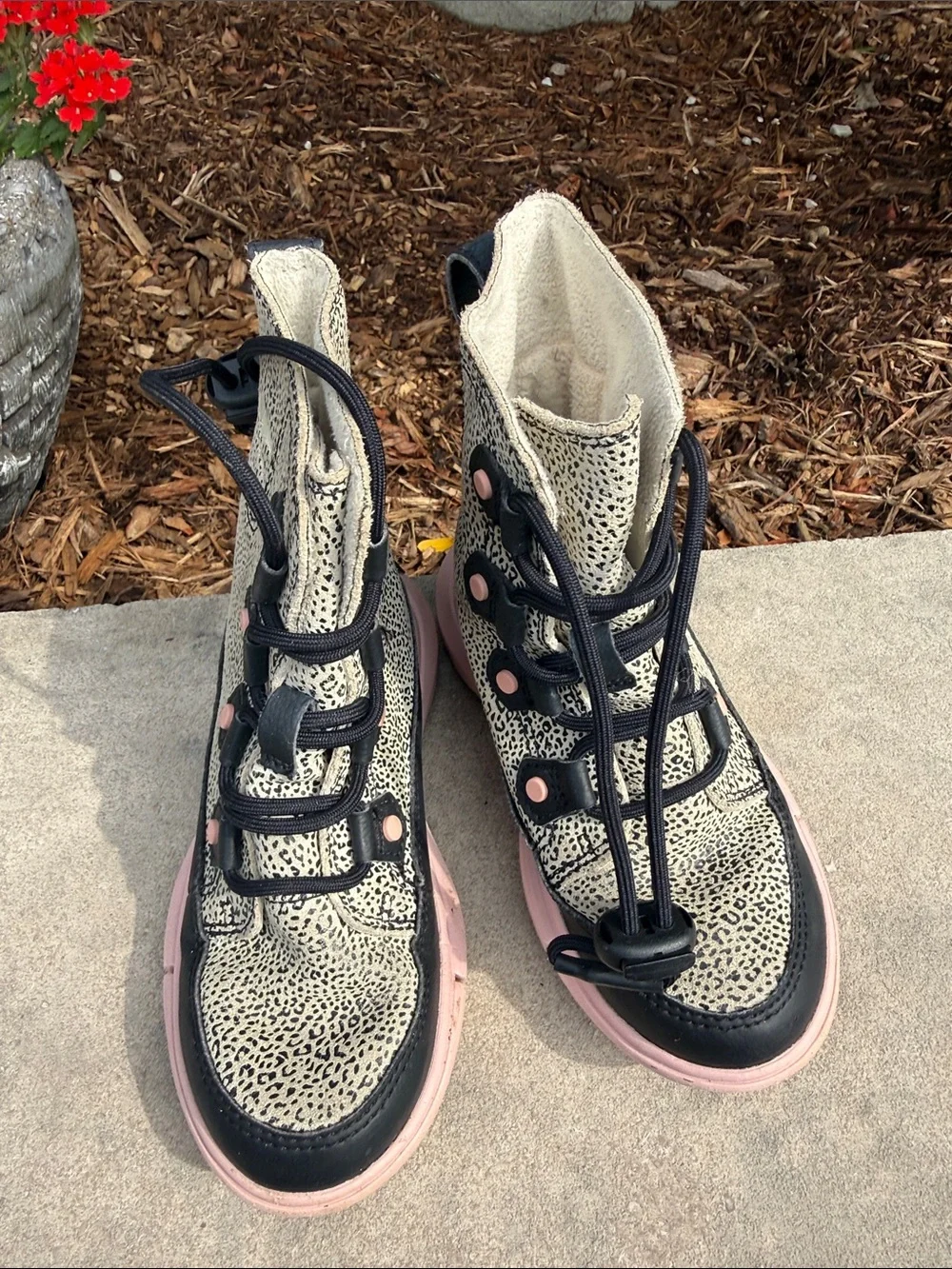 Sorel Kids Leopard-Print High Boots in Cream, Black & Pink